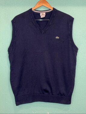 Lacoste Men's Dark Blue V-Neck Sweater Vest. Size 6 (XL).